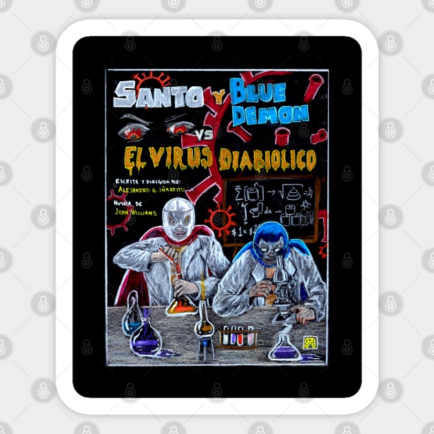 Santo Y Blue Demon vs El Virus Diabolico Sticker by santillanesarte
